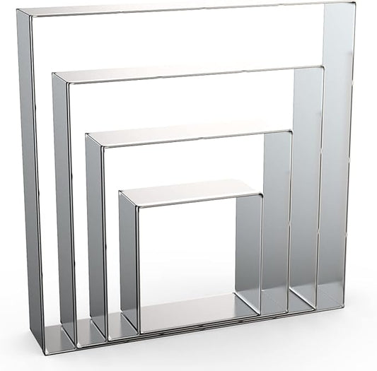 Square Cookie Cutter Set Large - 5 Inch, 4 Inch, 3 Inch, 2 Inch - Geometric Frame Plaque Cookie Cutters Shapes Biscuit Molds - Stainless Steel