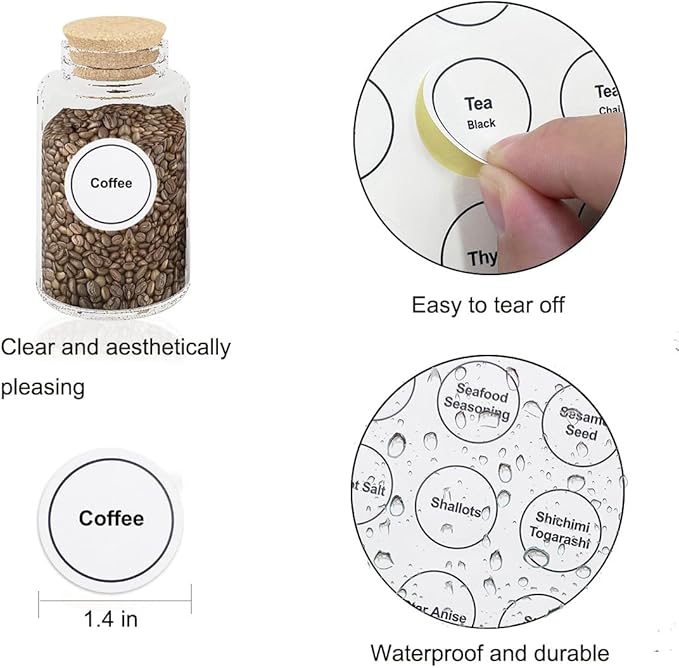 Spice Labels, 432Pcs Spice Labels Stickers 1.4in Waterproof Adhesive Round Preprinted Spice with Blank Label White Tear Resistant Sticker for Kitchen Jars Caps Food Containers Organizers (White) - Image 3