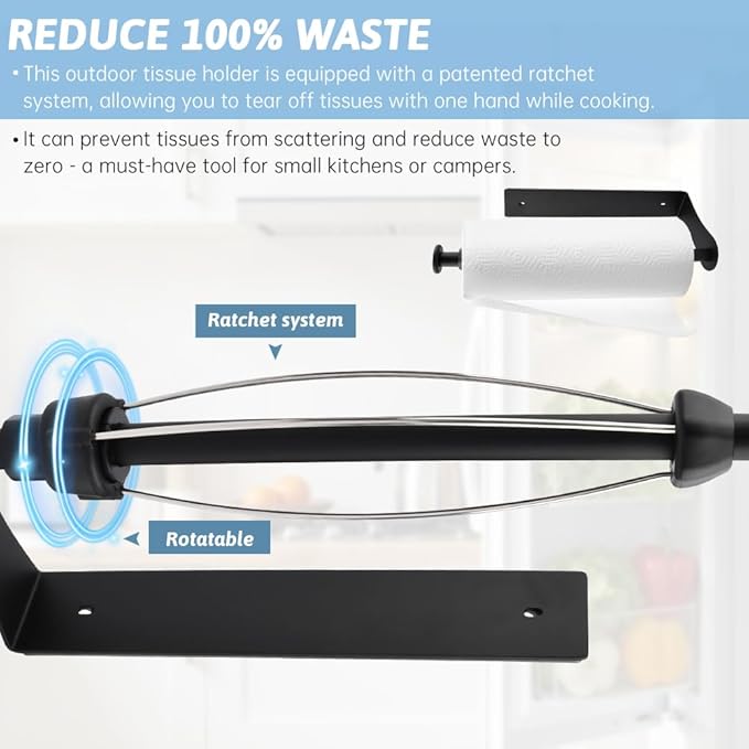 Magnetic Paper Towel Holder with Adjustable Damping - One Hand Tear, No Drill Adhesive Mount, Strong Magnet for Kitchen, Fridge, RV, Garage, Grill (Color:Black)