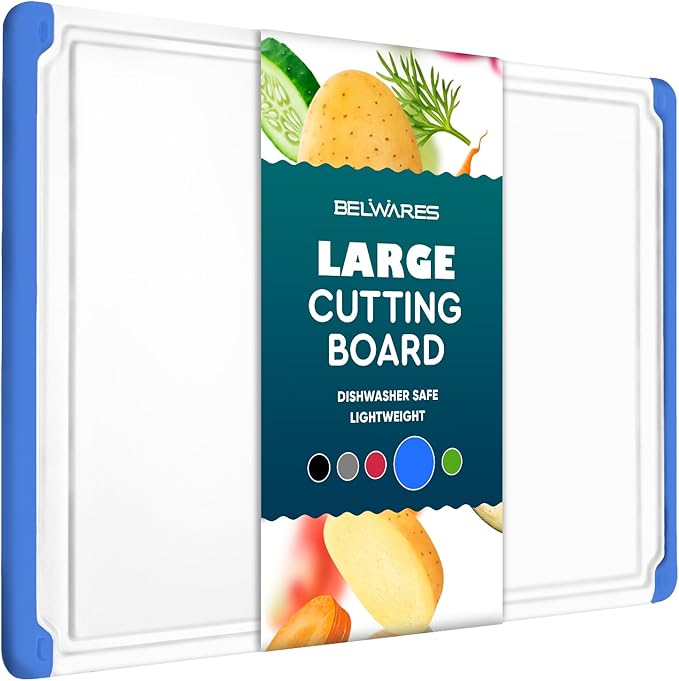Large Cutting Boards for Kitchen - Dishwasher Safe Non-Slip Cutting Boards with Juice Grooves, Easy Grip Handles - Large and Thick Chopping Board Blue by Belwares