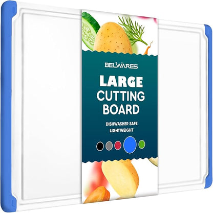 Large Cutting Boards for Kitchen - Dishwasher Safe Non-Slip Cutting Boards with Juice Grooves, Easy Grip Handles - Large and Thick Chopping Board Blue by Belwares