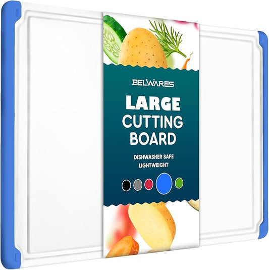 Large Cutting Boards for Kitchen - Dishwasher Safe Non-Slip Cutting Boards with Juice Grooves, Easy Grip Handles - Large and Thick Chopping Board Blue by Belwares