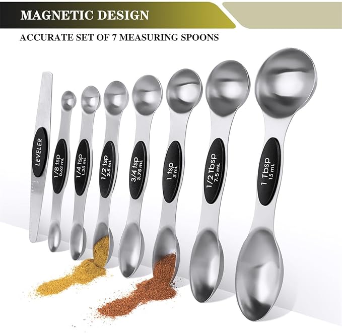 Measuring Cups & Spoons Set of 16, BOBIPRO Stainless Steel 8 Nesting Measure Cups Set & 7 double-sided Magnetic Measuring Spoons Set & 1 Leveler for Dry and Liquid Ingredient - Image 3