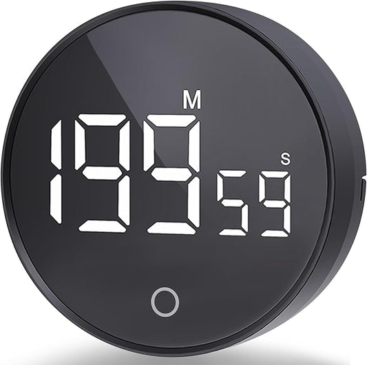 Digital Kitchen Timers, Magnetic Rotary Timer with Large LED Display, 3 Volume Levels, 0-199Min Countdown/Up, Easy Operation for Cooking, Studying, Fitness, Kids & Seniors