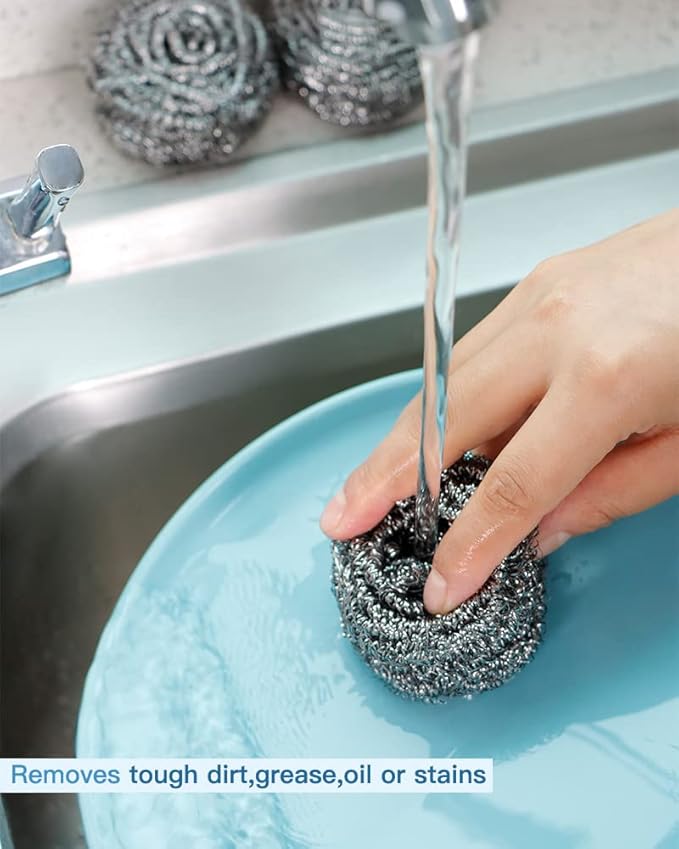 12Pcs Steel Wool Scrubber Pads for Cleaning Dishes, Pans, Pots, Ovens, Grills, Sinks - Stainless Steel Scrubbers for Kitchen, 12 Pack - Image 4