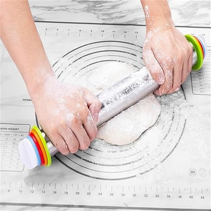 Rolling Pin nonstick and Silicone Baking Pastry Mat combo kit, Adjustable Rolling Pin With Thickness Ringsfor Baking Fondant, Pizza, Pie, Pastry, Pasta, Dough, Cookies (black) - Image 8