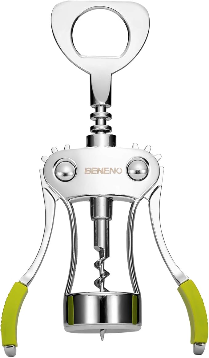 Beneno Wine Opener, Zinc Alloy Premium Wing Corkscrew with Multifunctional Bottles Opener, Sharp Wine Corkscrew with Ergonomic Non-Slip Wing Handle, Green - Image 8