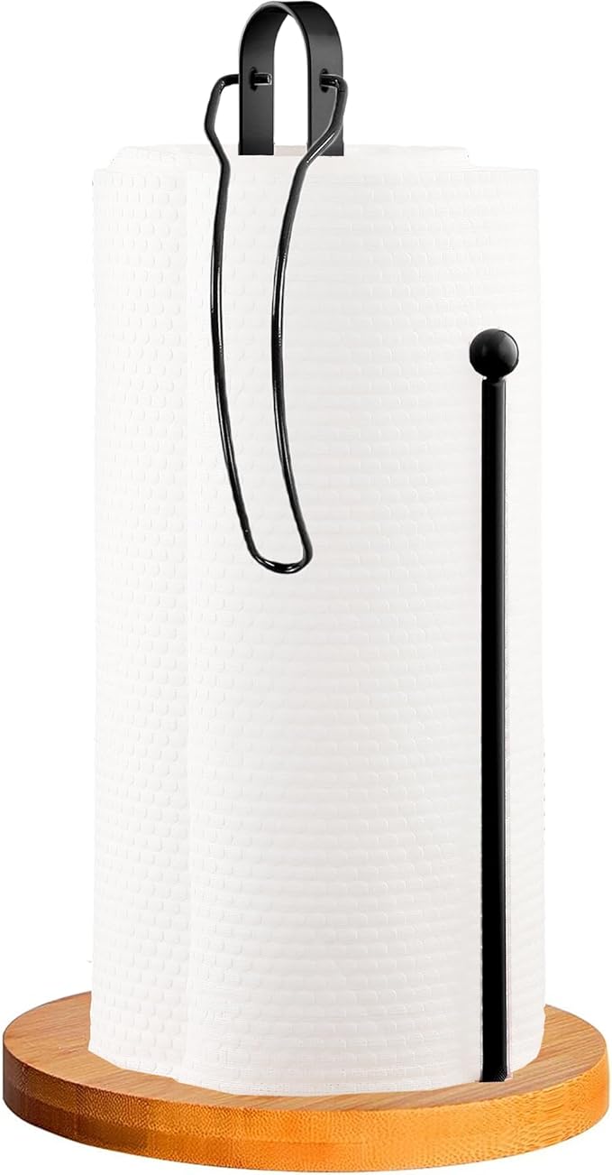 Wood Paper Towel Holder Countertop, TONLEA Kitchen Paper Towel Holder FreeStanding with Fixer for Kitchen and Bathroom Organization, Kitchen Roll Holder for Standard and Large Rolls by TONLEA