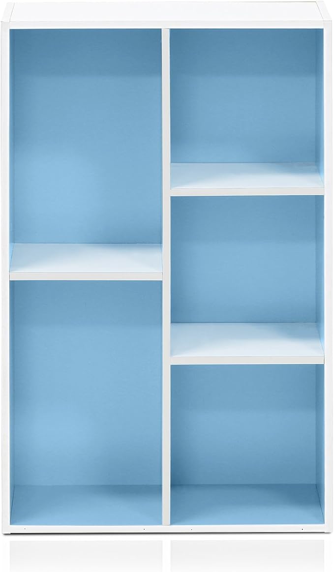 Furinno LUDER Book Shelf, 5-Cube Bookshelf, Reversible Bookcase, 9.4 x 19.5 x 31.5, Easy Assembly, for Living Room, Bedroom, Home Office, White/Light Blue - Image 4