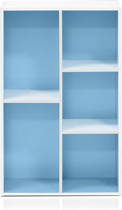 Furinno LUDER Book Shelf, 5-Cube Bookshelf, Reversible Bookcase, 9.4 x 19.5 x 31.5, Easy Assembly, for Living Room, Bedroom, Home Office, White/Light Blue - Image 4