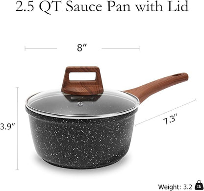 ESLITE LIFE Nonstick Sauce Pan with Lid, 2.5 QT Small Soup Pot Compatible with All Stovetops (Gas, Electric & Induction), PFOA Free, Black - Image 2