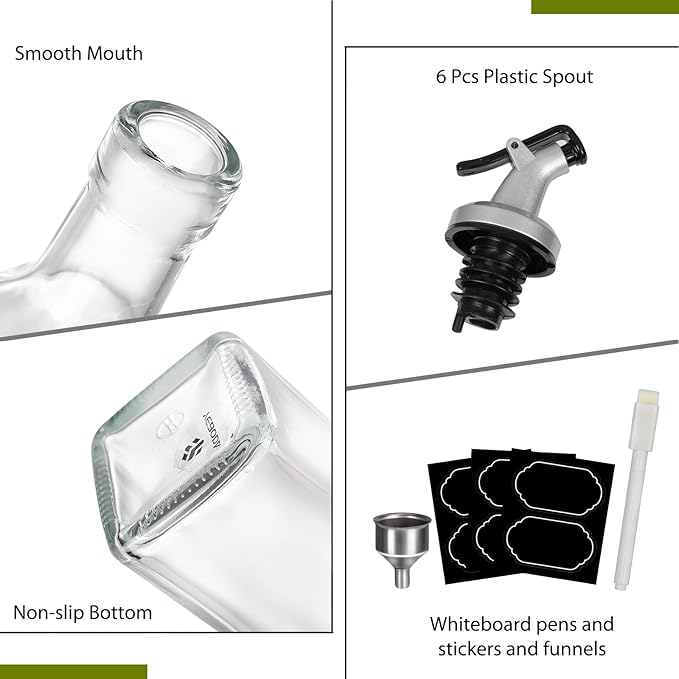 YEBODA 8oz Clear Glass Olive Oil Dispenser Bottles, and Vinegar Cruet Bottle Includes Pourers, Funnel Labels, Cooking Container for Kitchen 6 Pack - Image 4