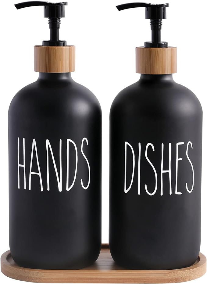 MOMEEMO Black Soap Dispenser Set, Contains Hand and Dish Soap Dispenser, Suitable for Kitchen Decor. (Black) by MOMEEMO