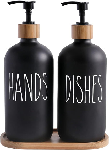 MOMEEMO Black Soap Dispenser Set, Contains Hand and Dish Soap Dispenser, Suitable for Kitchen Decor. (Black) by MOMEEMO