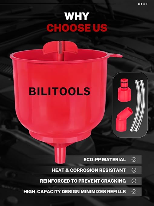 BILITOOLS Universal Coolant Funnel Kit - 13PCS No-Spill Radiator Flush & Burping Funnel Kit with 6 Adapters, Leak-Proof & Air Bleeding Radiator Fill Funnel, Thickened Set for Most Cars