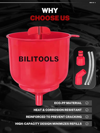 BILITOOLS Universal Coolant Funnel Kit - 13PCS No-Spill Radiator Flush & Burping Funnel Kit with 6 Adapters, Leak-Proof & Air Bleeding Radiator Fill Funnel, Thickened Set for Most Cars