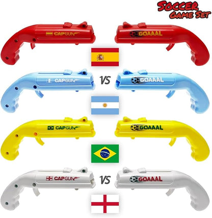 Cap Shooting Bottle Opener Gun - Launches Caps for World Cup Parties, BBQs & Adult Gatherings, Fun Gadget for Men, Unique Gag Gift for Sports Events (Blue red white yellow)