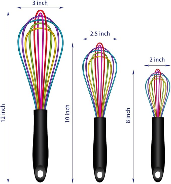OYV Dishwasher Safe Colorful Silicone Whisk, Sealed Waterproof Design Set of 3, Professional Kitchen Whisks for Cooking Non-Scratch, Silicone & Stainless Steel Whisk, Heat Resistant Balloon Egg Beater - Image 6