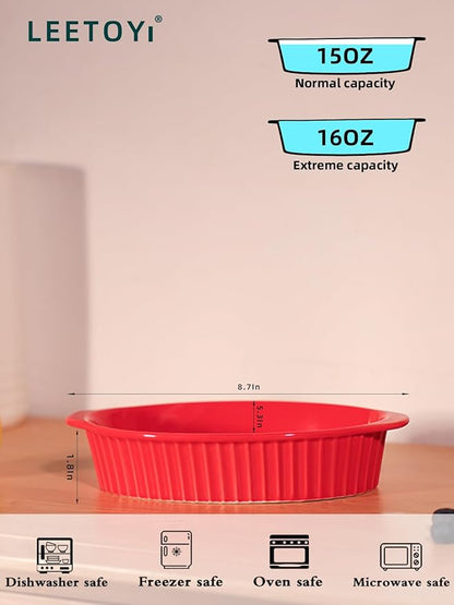LEETOYI Porcelain Small Oval Au Gratin Pans, Baking Dish Set for 1 or 2 person servings, Bakeware with Double Handle for Kitchen and Home, Set of 2 (Red) - Image 5