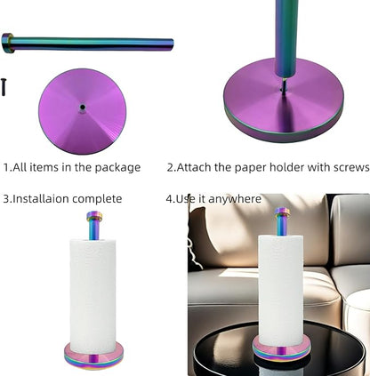 Stainless Steel Paper Towel Holder Countertop, Rainbow Kitchen Roll Holder Stand with Weighted Base Removable Top for a Variety of Paper Towels
