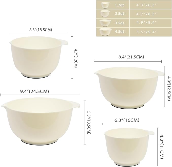 BoxedHome 4 Quart Large Plastic Mixing Bowls, Microwave Safe Mixing Bowl Set with Pour Spout, Nesting Bowls for Space Saving Storage(Beige) - Image 3