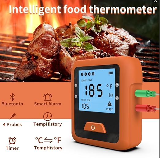 Smart Wireless Meat Thermometer Digital for Grilling and Smoking, 4 Meat Probes Grill Thermometer for Outside Grill, BBQ Thermometer for Cooking Food Temperature