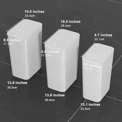 N. NETDOT Bathroom Trash Can with Lid 3 Pack Set,2 Packs 4Gal Slim Kitchen Trash Can and 1 Pack 2.6Gal Garbage Can,Small Trash Bin/Waste Basket for Bedroom,Office(Off White) - Image 6