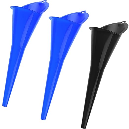 3-Pack Long-Neck Oil Funnels, 11" Multi-Purpose Funnels for Automotive & Motorcycle Use – Reusable Funnel for Oil, Gas & Transmission Fluid (Blue&Black)