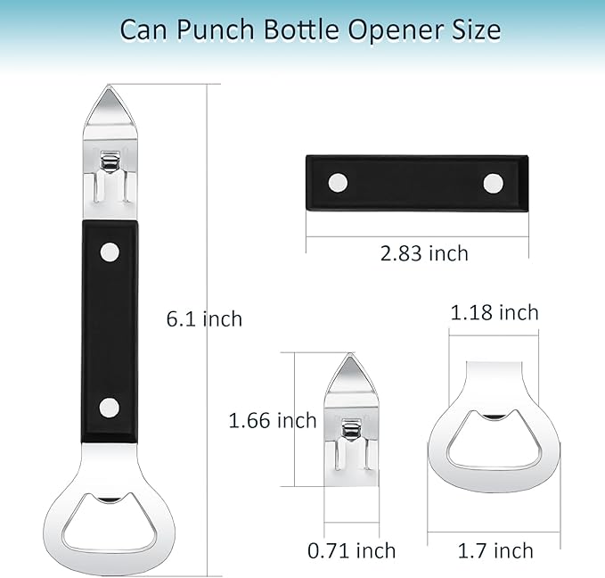 Can Punch Opener Little Cook Stainless Steel Can & Bottle Opener, Manual 2 in 1 Multifunctional Kitchen Tool, Dishwasher Safe (Black) - Image 2