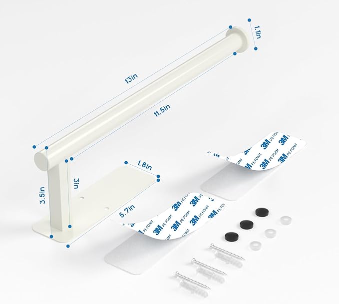 ASTOFLI Paper Towel Holder Under Cabinet No Drilling, Self Adhesive Paper Towel Holder Wall Mount for Kitchen Rack, Under Counter Napin Holder No Drill, RV, 304 Stainless Steel, White - Image 2