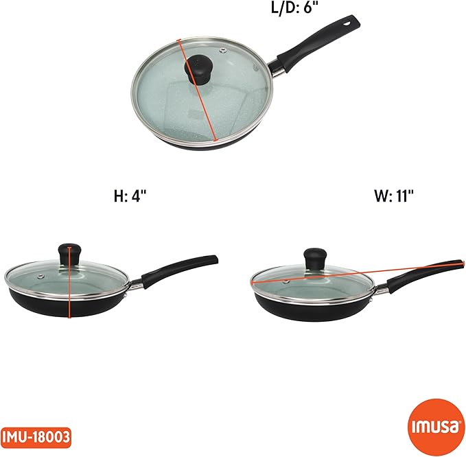 IMUSA 6.3” Gray Speckled Ceramic Mini Fry Pan with Glass Lid – PFAS Free Nonstick Small Skillet for Eggs, Mini Omelets, Crepes & Single Servings, Matte Black Exterior - Image 8