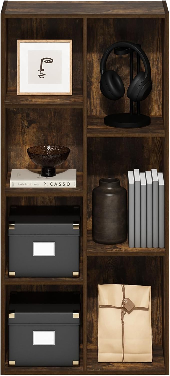 Furinno LUDER Book Shelf, 7-Cube Bookshelf, Bookcase with Open Shelves, 9.4 x 19.5 x 41.7, Easy Assembly, for Living Room, Bedroom, Home Office, Amber Pine - Image 5