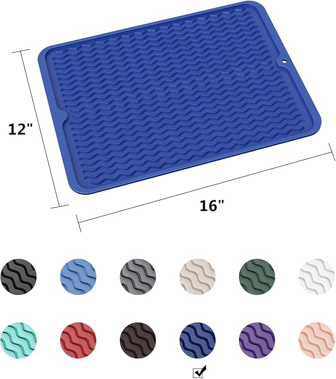 ZLR Silicone Dish Drying Mat & Heat Resistant Trivet (12" x 16") - Waterproof Counter Protector for Air Fryer, Coffee Maker - Non-Slip, BPA Free Kitchen Pad, Easy Clean Dishwasher Safe (Midnight Blue) - Image 6