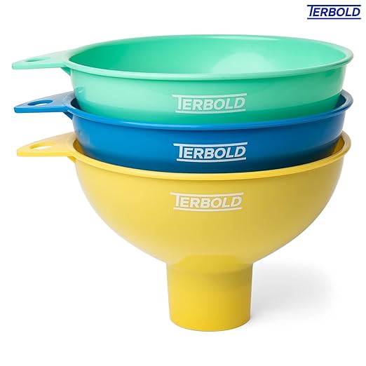 3pc Wide Mouth Canning Funnels for Filling Bottles and Mason Jars | Large Spout Quick Fill Food Grade Plastic Funnels for Kitchen Use (Blue, Green, Yellow) - Image 3