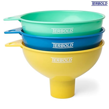 3pc Wide Mouth Canning Funnels for Filling Bottles and Mason Jars | Large Spout Quick Fill Food Grade Plastic Funnels for Kitchen Use (Blue, Green, Yellow) - Image 3
