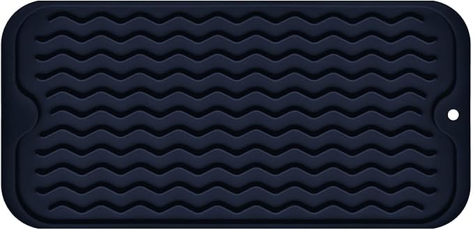 Silicone Dish Drying Mat for Multiple Usage, Easy clean, Eco-friendly, Heat-resistant Dish Drainer Mat for Kitchen Counter,Sink,Refrigerator or Drawer liner (12" x 6", Dark Blue) by MODENGKONGJIAN