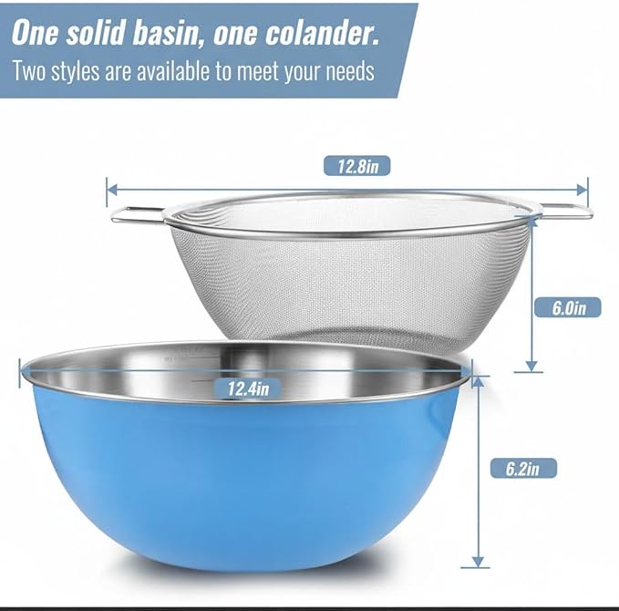 304 Stainless Steel Kitchen Colander Set, 3.5QT Colander with Handle and Bowl, 40 Mesh Fine Strainer, Fast Draining for Rice, Pasta, Fruits & Vegetables, Dishwasher Safe