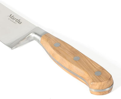 Martha Stewart Austenwood 15-Piece Knife Block Set, German Stainless Steel Kitchen Knives with Forged Italian Olive Wood Handle