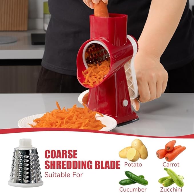 KEOUKE Rotary Cheese Grater Pro 6 in 1 - Shredder Crinkle Slicer Grinder Ice Shaver, Stable Suction, Time-saving Easy Use & Clean, Safe Morden Kitchen Tool for Cheese, Vegetable, Nuts, Chocolate - Image 3