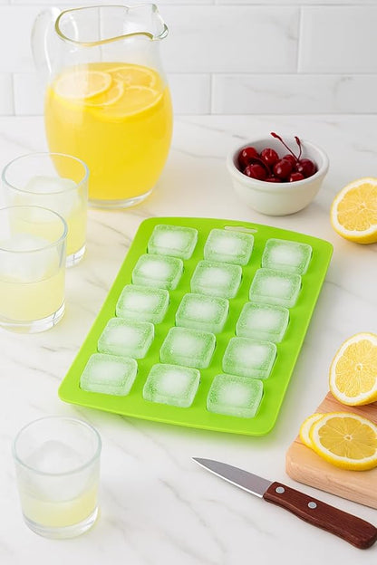 HIC Kitchen Silicone 18-Hole Ice Tray, Non-Stick, Makes 18 Square Cubes