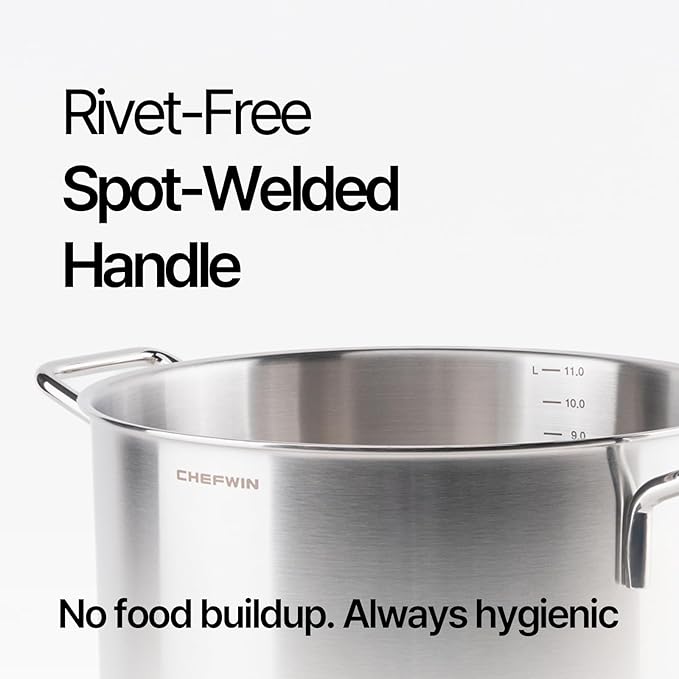 316 Stainless Steel 12.7 Quart Heavy Duty Stock Pot with Lid Deep Cooking Pot, 5Ply, Induction Cookware, Dishwasher Safe