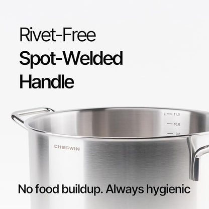 316 Stainless Steel 12.7 Quart Heavy Duty Stock Pot with Lid Deep Cooking Pot, 5Ply, Induction Cookware, Dishwasher Safe