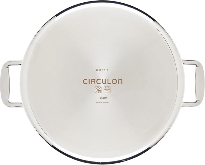 Circulon C1 Series Clad Stainless Steel with ScratchDefense Technology Cookware Nonstick Induction Stockpot with Lid, Metal Utensil Safe, 8 Quart - Polished Stainless Steel