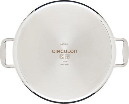 Circulon C1 Series Clad Stainless Steel with ScratchDefense Technology Cookware Nonstick Induction Stockpot with Lid, Metal Utensil Safe, 8 Quart - Polished Stainless Steel