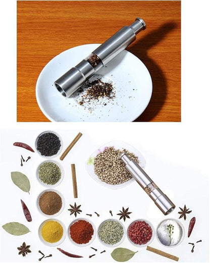 Salt and Pepper Grinder Set of 2,Stainless Steel Push Button Grinder Modern Design Thumb Grinder, for Black Pepper, Sea Salt and Himalayan Salt, Spice and Salt
