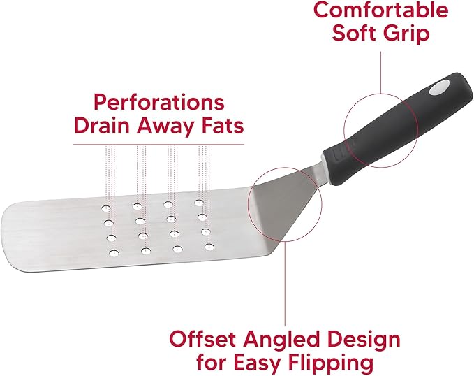 HIC Kitchen Perforated Burger Turner with Soft Grip Handle, Stainless Steel