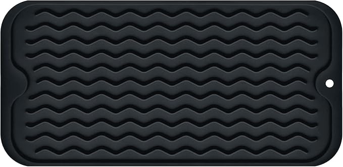 Silicone Dish Drying Mat, Non-Slip Easy Clean Sink Mat Large Heat-resistant Dish Drainer Mat for Kitchen Counter, Sink, Refrigerator or Drawer liner (12" x 6", BLACK) by MODENGKONGJIAN