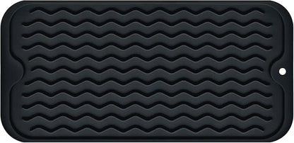 Silicone Dish Drying Mat, Non-Slip Easy Clean Sink Mat Large Heat-resistant Dish Drainer Mat for Kitchen Counter, Sink, Refrigerator or Drawer liner (12" x 6", BLACK) by MODENGKONGJIAN