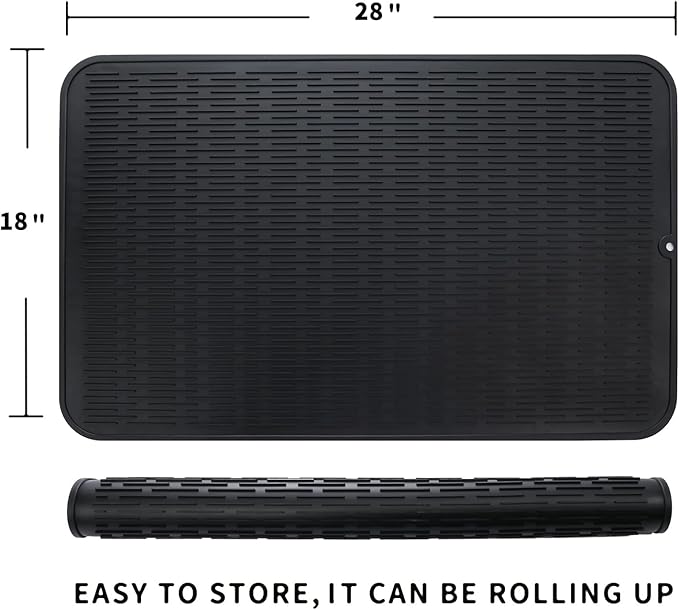 MicoYang Silicone Dish Drying Mat for Multiple Usage,Easy clean,Eco-friendly,Heat-resistant Silicone Mat for Kitchen Counter or Sink,Refrigerator or Drawer Liner Black 3XL 28 inches x 18 inches - Image 2