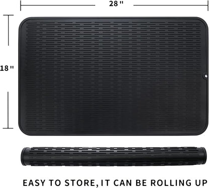 MicoYang Silicone Dish Drying Mat for Multiple Usage,Easy clean,Eco-friendly,Heat-resistant Silicone Mat for Kitchen Counter or Sink,Refrigerator or Drawer Liner Black 3XL 28 inches x 18 inches - Image 2